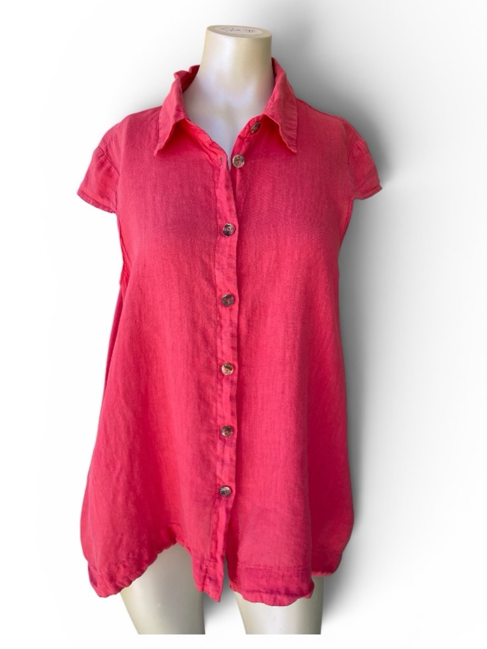 LUUKAA Linen Fushia/Orange Sleeveless Button-Down Blouse Size 14